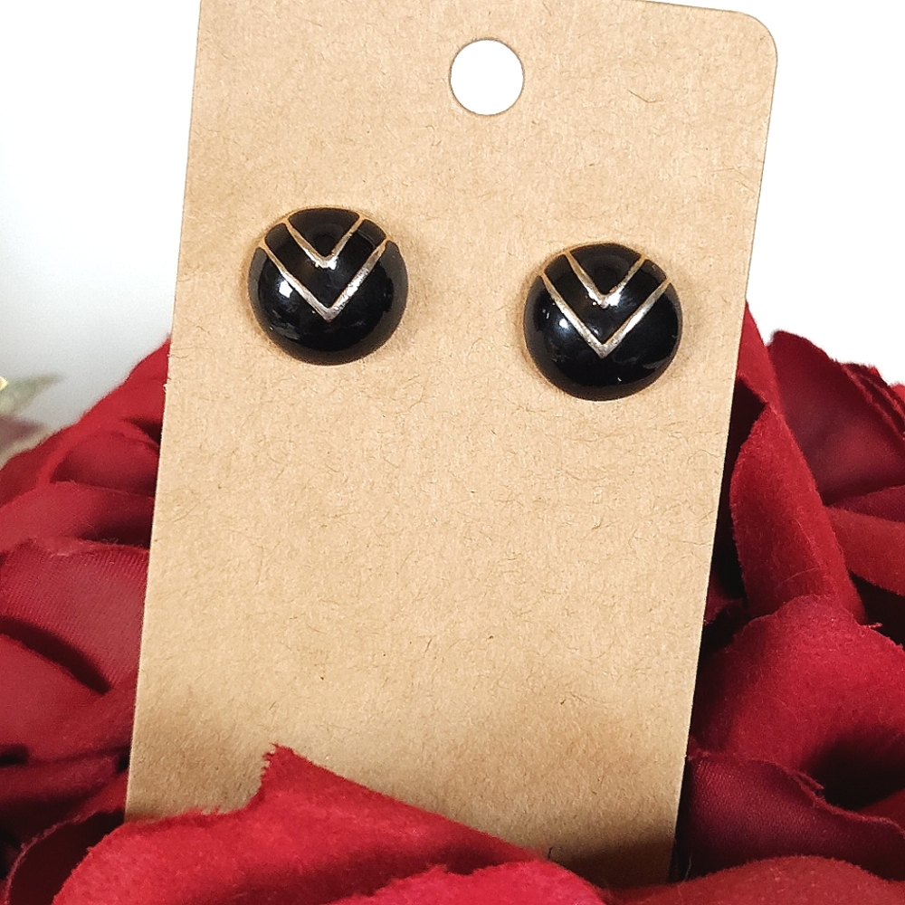 Retro Black & Gold Geometric Post Earrings Vintage Stud Earrings